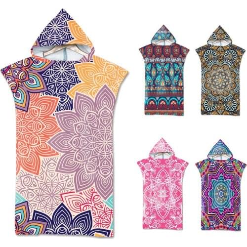 Mandala Beach Hooded Bath Towel Summer Shade Adult Wearable Beach Towel Bohemia Changing Bathrobe Cloak Fitness Bath Towel
