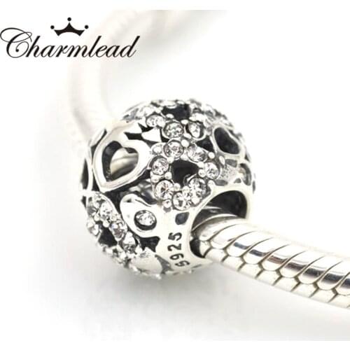 Authentic 925 Sterling Silver Beads Openwork Sparkling Heart Charm Fits Bracelet Necklaces DIY Jewelry Charmlead