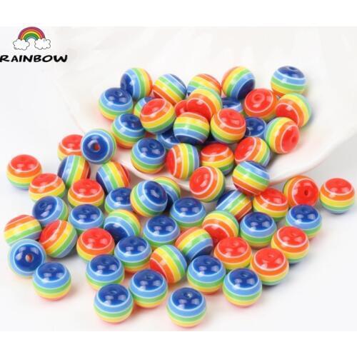Mixed Stripe Resin Round Spacer Beads For Jewelry making DIY Bracelet Accessory Children Handcraft Department 10mm 50pcs