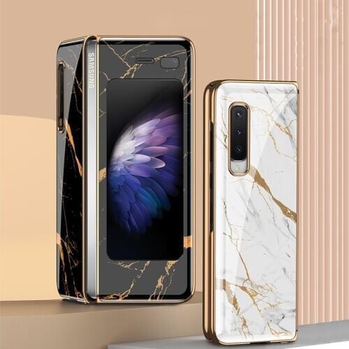 Luxury Tempered Glass Phone Case For Samsung Galaxy Fold Plated Painted Flip Anti-Shock Cover For Galaxy Fold W2020 Phone Bags