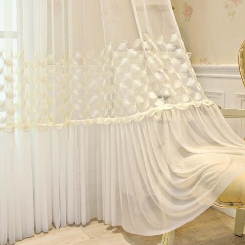 Korean Style Princess Room Luxury Feather Embroidered Tulle Curtains For Living Room Pink /Beige Romantic Lace Window Screen#4