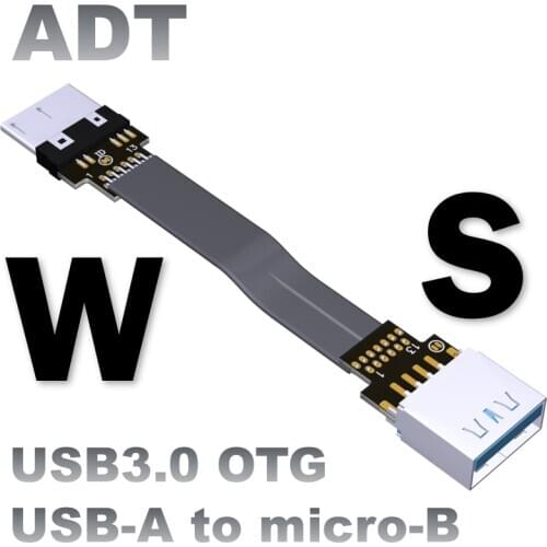 USB 3.0 Micro B Ribbon OTG Cable Flat EMI Shielding FPC Cable Micro-B USB 3.0 90 Degree Angle Connector up Downward 5cm-3m