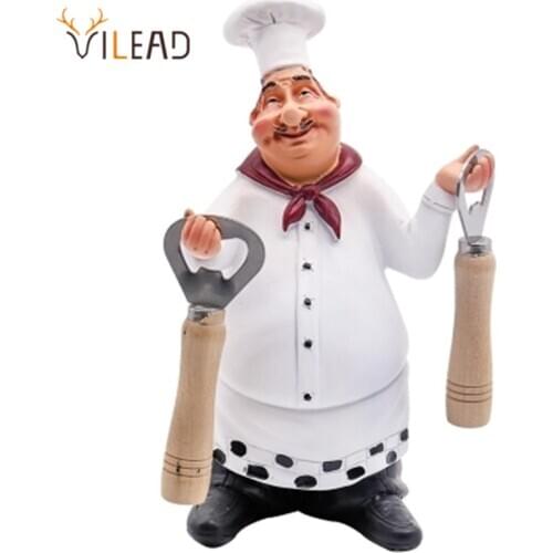VILEAD 23cm 21cm 27cm Resin Chef Function Figurines Bottle Opener Message Board Salt And Pepper Can Creative Bar Home Ornament
