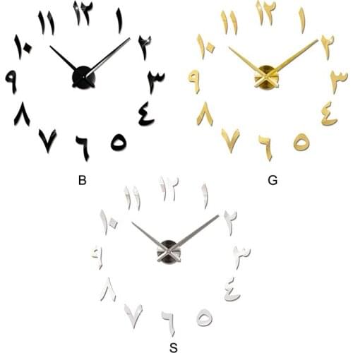 Eastern Arabic Unique Decorative Wall Clock DIY Mirror Surface Wall Sticker Home Decorations 2019 New