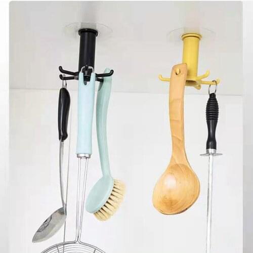 For Kitchen Storage Rotary Ceiling Hook Multifunctional Adjustable Universal Punch-Free Shelf Tableware Rack