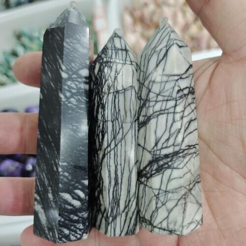 High Quality Natural Crystal black network pillar Healing Energy Stone For Home Decoration