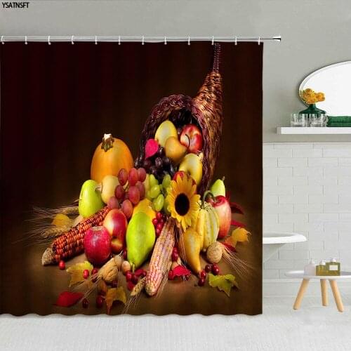 Fresh Vegetables Fruit Theme Shower Curtain Pumpkin Creative Flower Basket Modeling Fabric Bathroom Decor Supplies Cloth Curtain