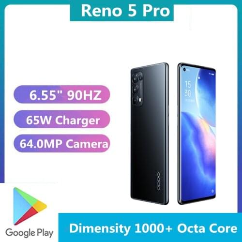 DHL Fast Delivery Oppo Reno 5 Pro 5G Android Phone Dimensity 1000+ NFC 65W Charger 6.55" 90HZ 64.0MP Screen Fingerprint OTA