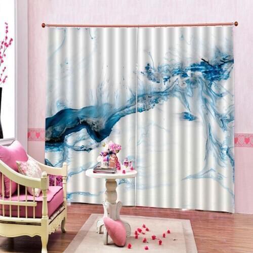 Blue Marble Texture Printing Blackout Curtain For Living room bedroom Indoor Kids Window Drapes Sets (Left and Right Side)