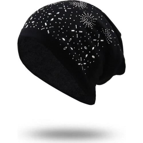 Girl Female Beanie Bonnet Autumn And Winter Caps Hip-hop Cap Flower Rhinestone Hats For Women Beanies Balaclava Womens Skullie