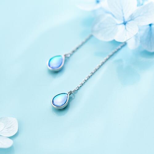 MloveAcc 925 Sterling Silver Long Accessoires Earrings for Women Blue Waterdrop Earrings Fashion Ear Jewelry