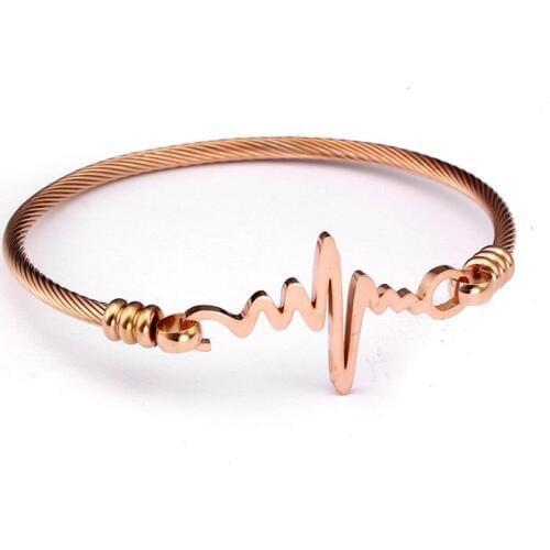 Rose Gold ECG Charm Cuff Bracelet Women Female Bangles Trendy Design Stainless Steel Wristband Chain Link Bracelets Pulseiras