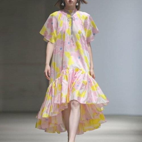 Vadim New Arrival Top Fashion Polyester A-line Ukraine Dress Women Womens Dress Stand-up Collar Print Two-piece 2020 Summer