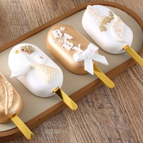10pcs DIY Ice Cream Stick Acrylic Cake Topper Gold Mirror Candy Stick Wedding Cupcake Topper for Birthday Kids Party Favors