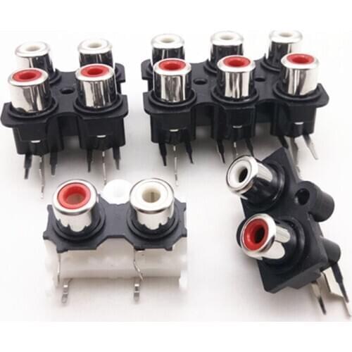 100PCS RCA Jack 2 4 6 Holes AV2-7 Female Connector PCB Mount 2 4 6 Position AV Audio Video Panel Jack White and Red Hole Color
