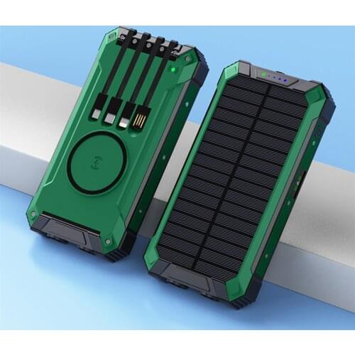 20000mAh Solar Power Bank built in Cable Portable Qi Wireless Charger Powerbank For iPhone 12 pro Xiaomi mi Poverbank with Light