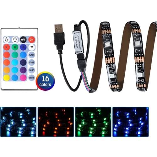 DC 5V USB powered 24-key remote control supports 16 colors of 2835 light bars, 3M + RGB-TV TV background light bars