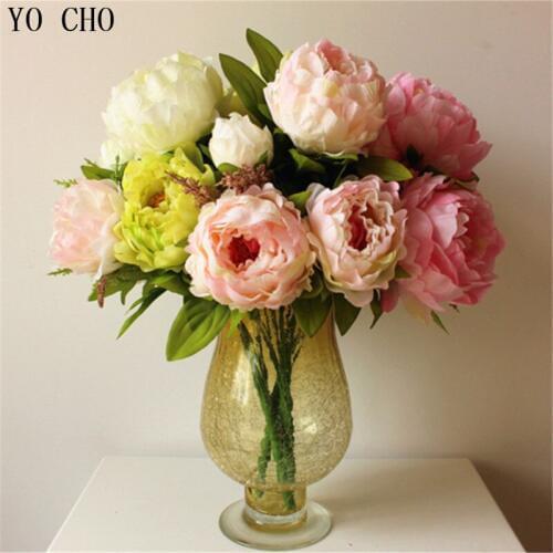3 pcs/lot) Pink white Color High quality real touch silk artificial peony flower for wedding flower bouquet home decoration