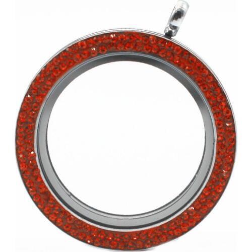 5pcs 34mm Silver Stainless Steel Red Full Rhinestone Floating Locket Pendant Magnetic Glass Lockets Necklace DIY Jewelry