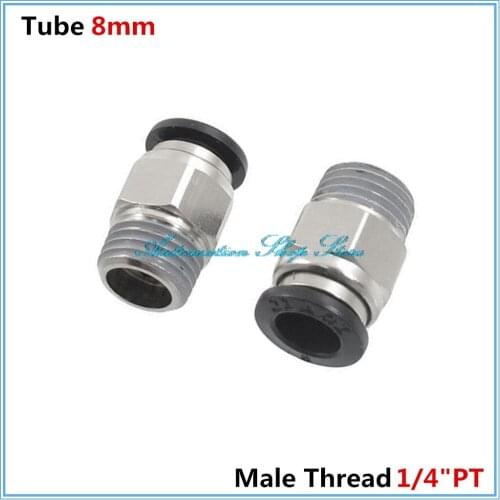 5PCS Pneumatic Male thread 1/4"PT to 8mm Tubing Push Air Straight Quick Coupling Brass Fittings PC8-02
