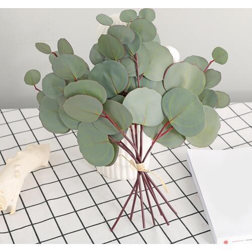 8pcs/Bouquet Green Artificial Leaves Large Eucalyptus Leaf Plants Wedding Decoration Fake Plants For Home Garden Party Decor