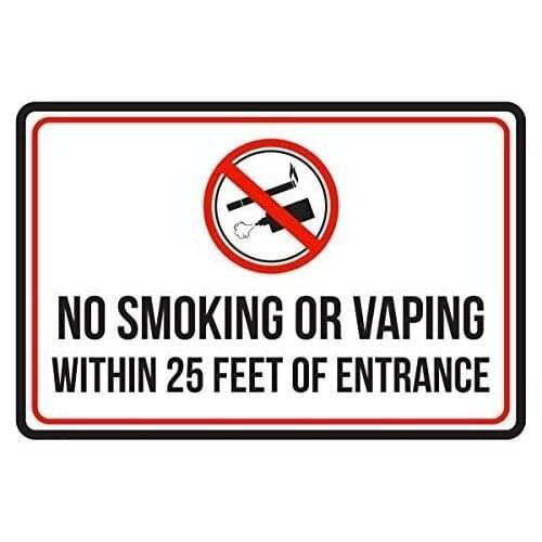 BIN SHANG Rustic Metal Sign Post No Smoking Or Vaping Within 25 Feet of Entrance Red Black and White Safety