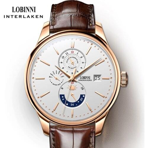 LOBINNI Top Brand Luxury Automatic Mechanical Men Wristwatches Week Calendar Business Fashion Clocks Sapphire Waterproof Watch