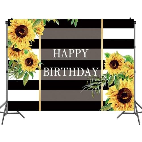 Black and White Stripes with Sunflower Backdrops Photos Background Decor for Birthday Party Photography Photocall Studio Props