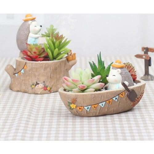 Succulents Flowerpot Creative Cute Cartoon Hedgehog Tray Nordic Micro Landscape Resin Potted Decor garden pots stand CL90301