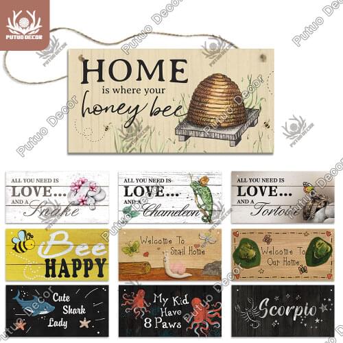 Putuo Decor Pet Animal Wooden Tags Lizard Gecko Snake Tortoise Cute Signs for Club Man Cave Farmhouse Wall Decor Home Decoration