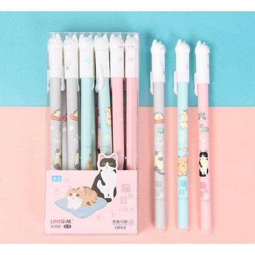 3Pcs/lot Cute Cartoon Cat Erasable Blue Ink Gel Pen 0.38mm Washable Magic Erasable Pens for School Office Supply Gift Stationery