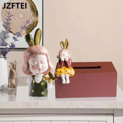 Rabbit Girl Decorative Tissue Box Brief Removable Tissue Boxes Dinner Table Napkin Holder Paper Towel Dispenser Organizer Box