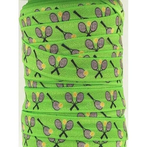 WM ribbon wholesale/OEM 5/8inch 16mm 160308001 Tennis racket on green printed folded over elastic FOE for hair tie free shipping