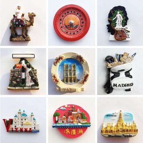 Spain Granada Fridge Magnet Souvenir Hamburg Paris USA Las Vegas Myanmar Jerusalem Vienna Refrigerator Sticker Home Decoration