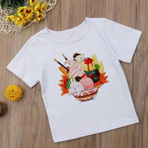 Harajuku Fashion T-shirt Girl Best Friends Ice Cream Summer Funny Cartoon Boys T Shirt Round Neck Kids Tops Cute White Clothes