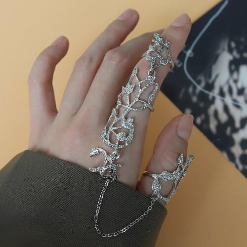 Fashion Women Gold Color Lady Wedding Adjustabl Metal Gold Vine Carved Hollow Double Finger Conjoined Ring Bride Ring Jewelry