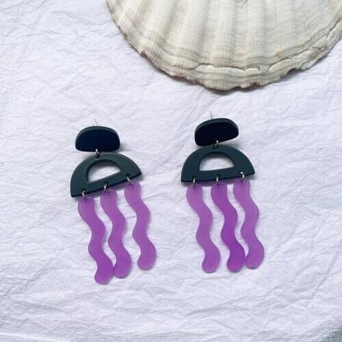 ZiccoWong Fashion Acrylic Cute Cartoon Jellyfish Long Dangle Earring For Women Girl New Design Exaggerate Animal Ear Drop Gift