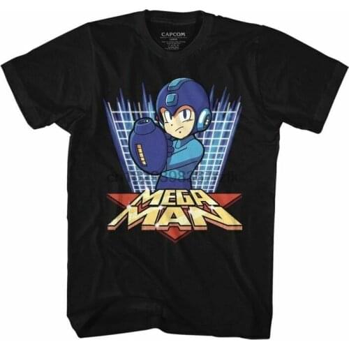 Mega Man Mens Short Sleeve T-Shirt Black Megagrid Crewneck Graphic Fashion Tee(1)