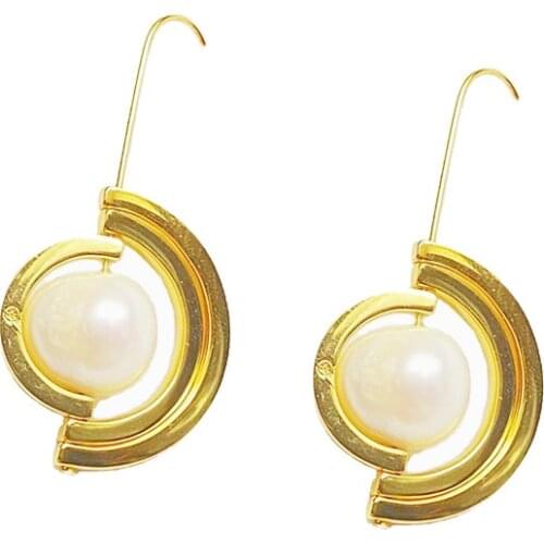 Women nutural baroque pearl earrings and necklace set gold plated earrings
