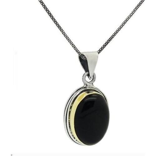 Natural Black Onyx Authentic Sterling Silver Lady Necklace