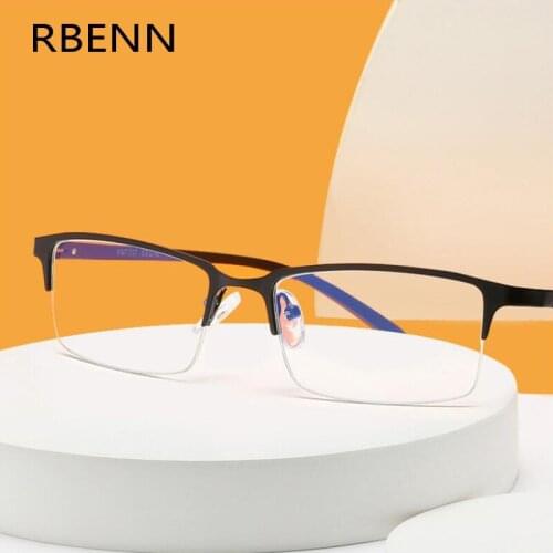RBENN Half Frame Business Men Reading Glasses with Alumiuium Temples Ultralight Anti Blue Light Optical Computer Eyeglasses