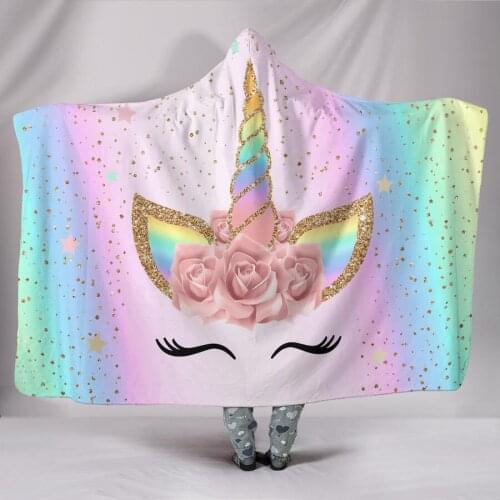Cute Unicorn Series Adults Kids Children Girls with Hood Thick Double Throw Blanket Plush Cloak Hooded Body Cover Blankets Gifts