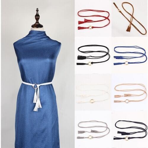 1PC Sweet Candy color Thin Braid Belt Hemp Rope Belts for Women Dress Decorative Belt Round Buckle Female waist Belt for Dress