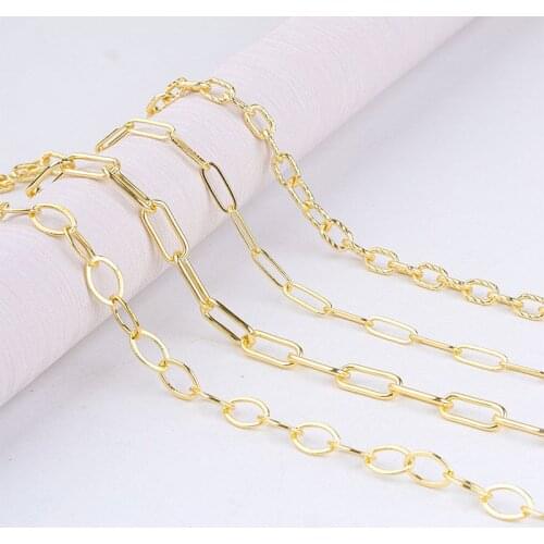 SAUVOO Rectangle Link Cable Chain Metal Link Cable Chain Necklace Gold Oval Paperclip Chain For Jewelry Women Men 1Meter