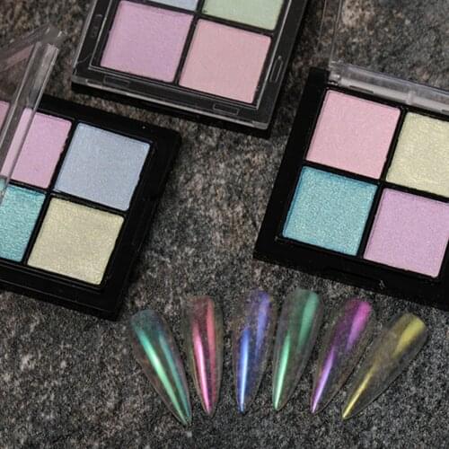 Aurora Pink Fairy Solid Nail Powder 4 Color Mirror Chrome Nail Glitter Pigment Dust Sponge Stick Metallic Nails Decoration