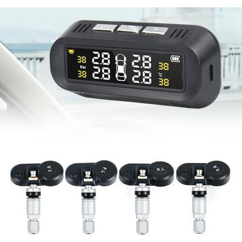 Original Solar TPMS Car Tire Pressure Alarm Monitor System Display Intelligent Temperature Warning Fuel Save with 4 Sensors tpms