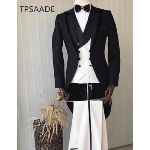 Tailor-made Black with white tuxedo Wedding Suit for men slim fit 3 piece Tailored business formal Party suits man Prom Blazer