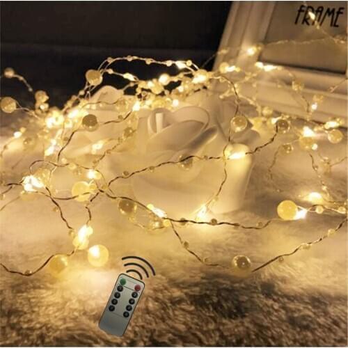 Remote 5m 50Led Garland Copper Wire Pearl LED Battery Light Birthday Wedding Decorations Christmas Party Supplies Valentine