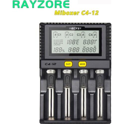 Miboxer C4-12 Smart Battery 14500 26650 18650 Charger 4-Slot LCD Screen 3.0A/slot total 12A for Li-ion/IMR/INR/ICR/Ni PK VP4 PLU