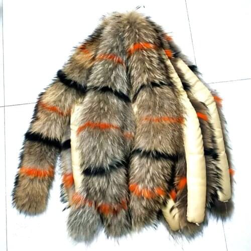 Qearlstar 100% Real Raccoon Fur Collar Super Big 75*16cm Women Men Luxury Scarves Winter Coat Jackets Colorful Decorate Zxx235